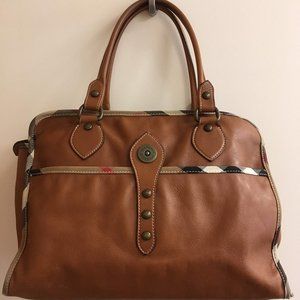 Burberry Pipe Trim Cognac Leather Satchel